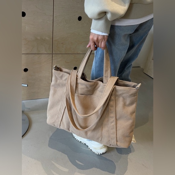 Corduroy Solid Large Tote Bag - Picture 10 of 15